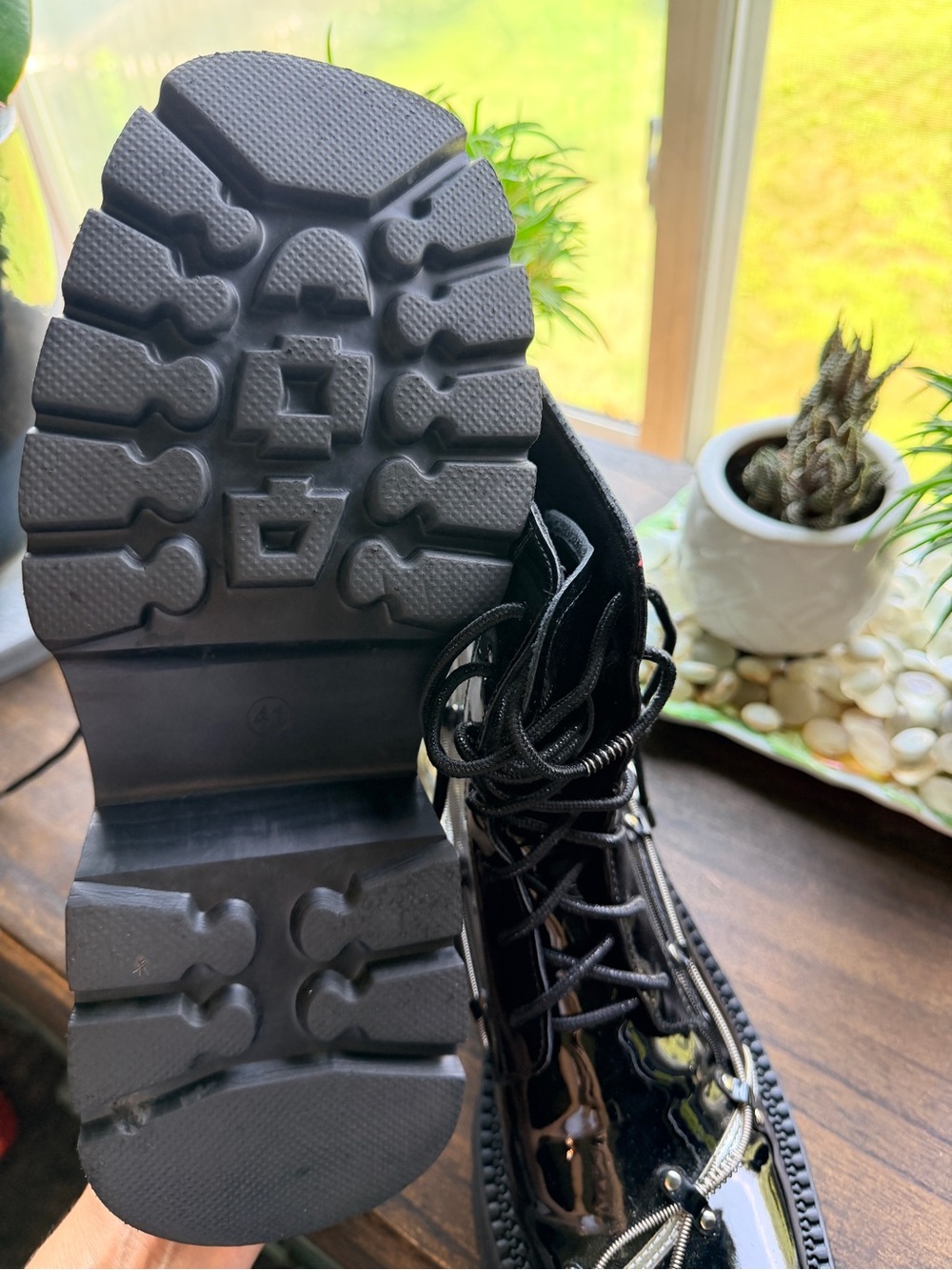 Black Patent Lace-Up Platform Frankenstein Combat Boots - Women - Picture 5 of 8